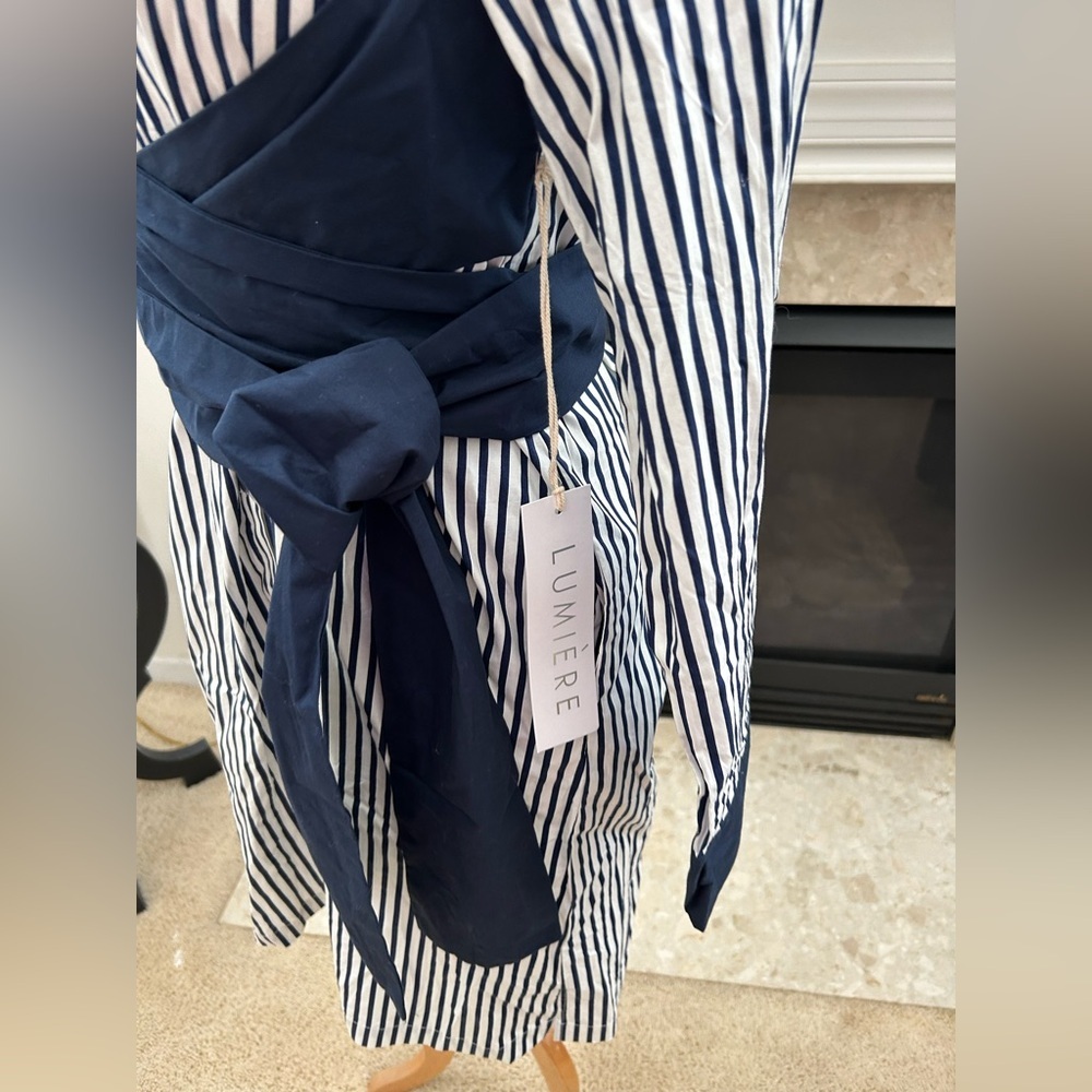 NWT Lumiere Striped Navy and White Cotton Shirt Dress - Picture 5 of 12
